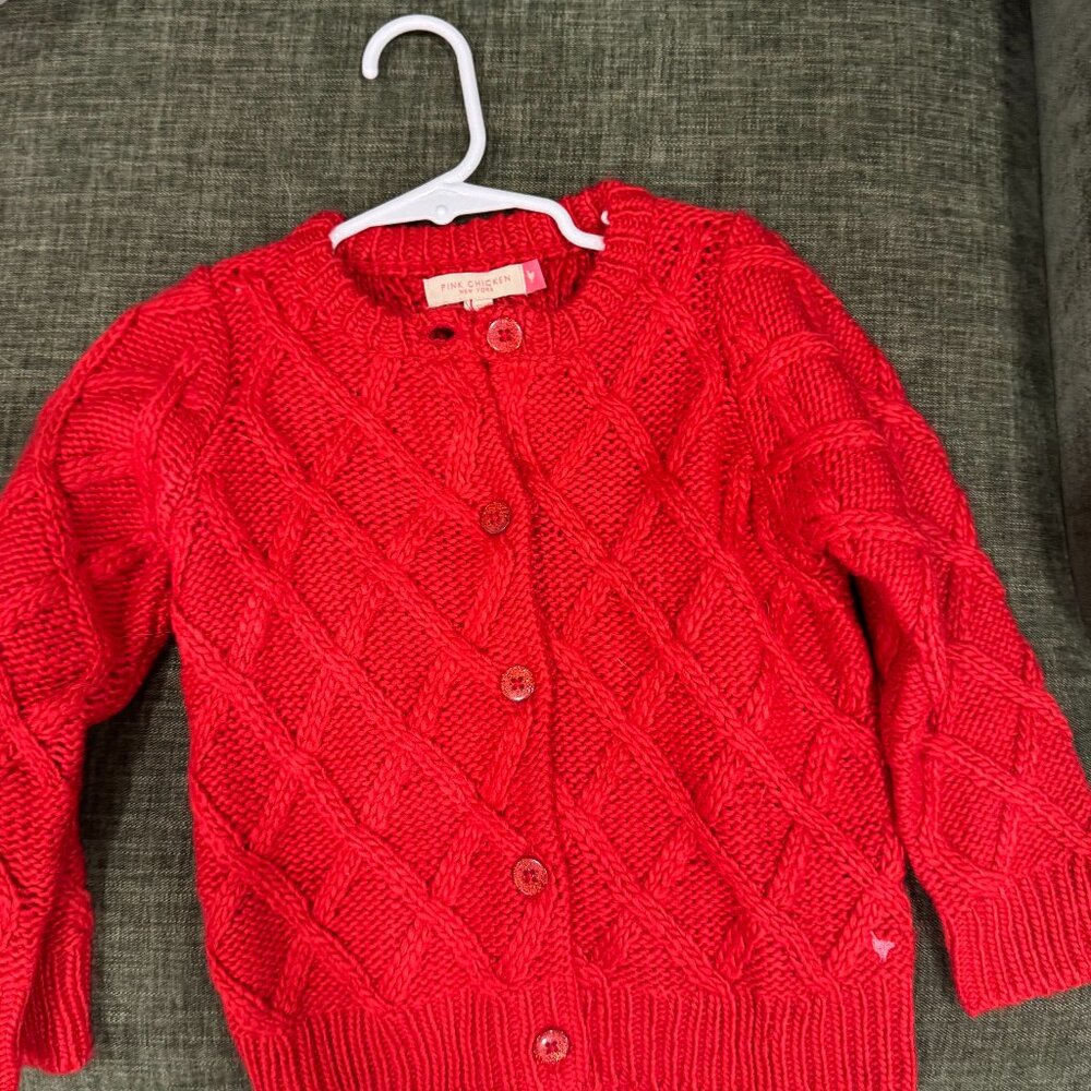 Pink Chicken Red Knit Cardigan, Never Worn 4Y